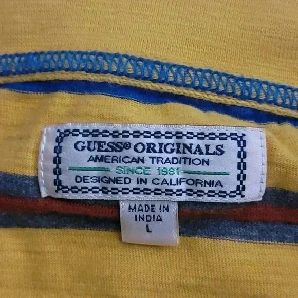 Vintage 90s GUESS Striped Long Sleeve Tee - L - Picture 7 of 7